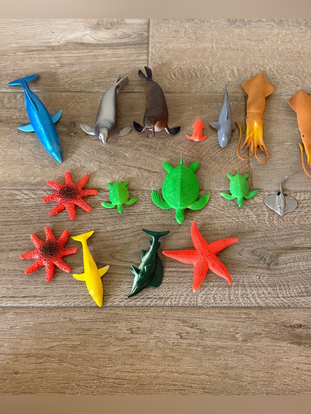 Assorted Plastic Sea Life Toy Set - Bright Green, Orange, Red, Yellow